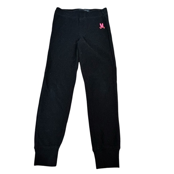 Psycho Bunny boys black waffle knit pants hot pink bunny logo size small 7/8 - Picture 1 of 5